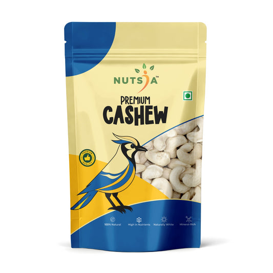 Nutsia Premium Whole Plain Cashew Nuts Healthy Snacks Kaju, Cashew Dry Fruit Plastic Pouch 200gm (W240)