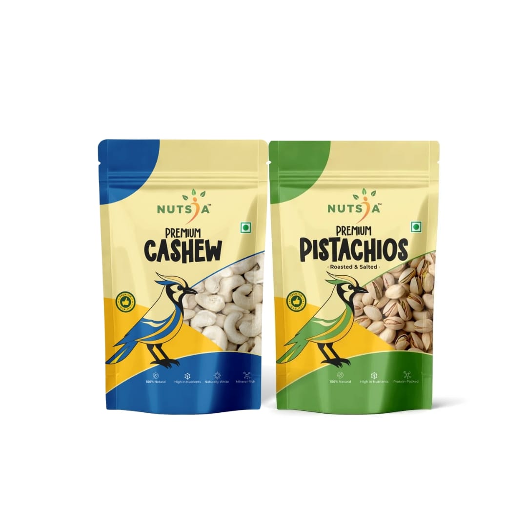 Nutsia Premium Whole Plain Cashew And Roasted and Salted Pistachios